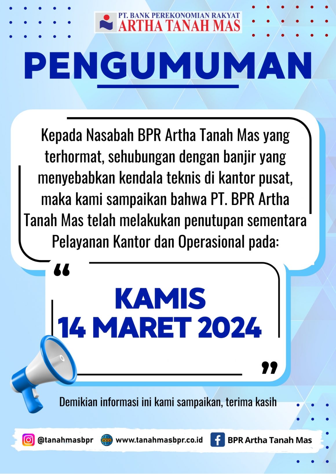 PENGUMUMAN KANTOR TUTUP 14 MARET 2024